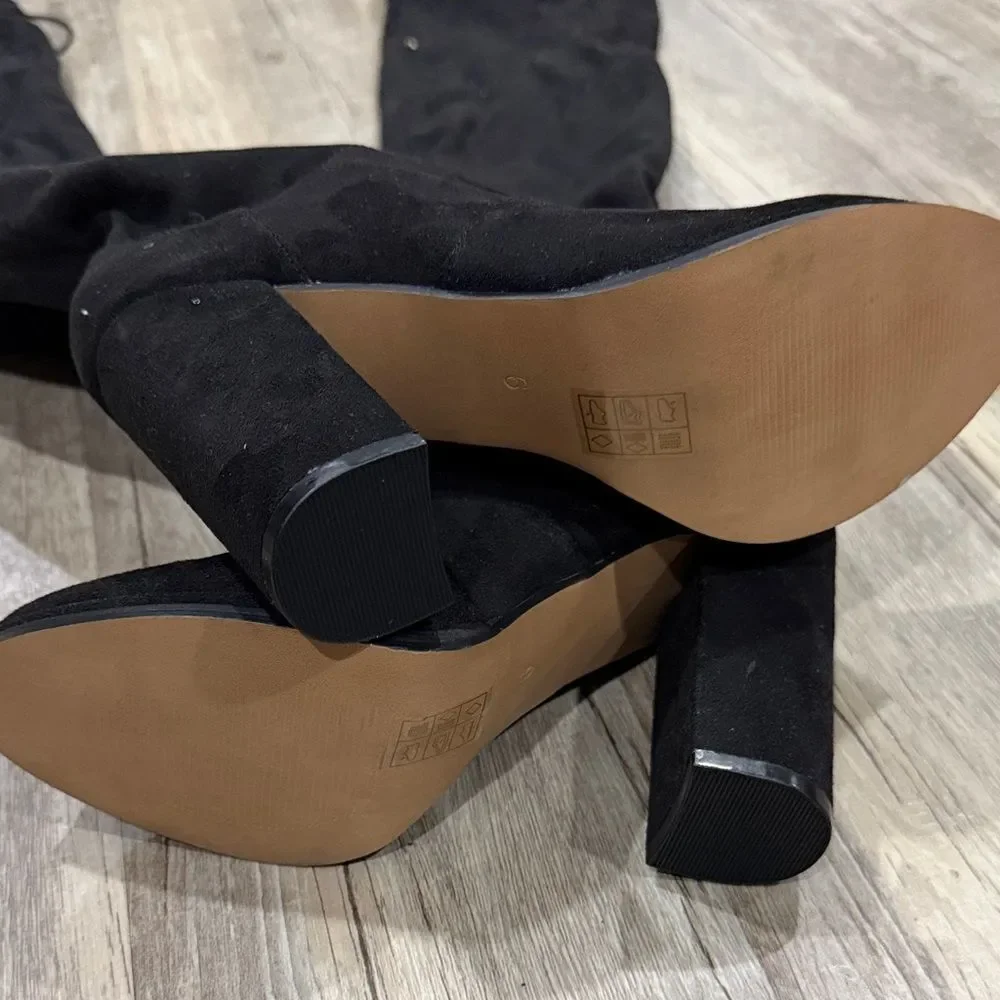 ASOS Black Over-The-Knee Suede Block Heel Boots